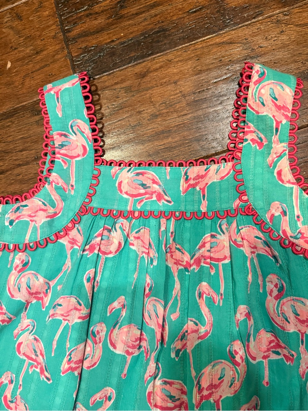 crown & ivy Girls Turquoise Dress with Pink Flamingo Print